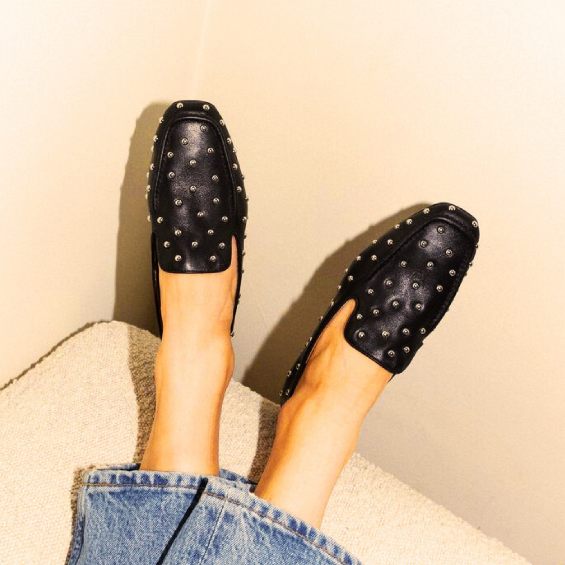 Kelsi Dagger Brooklyn Finley Black Stud Loafers Women's