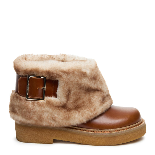 Kelsi Dagger Women's Calvin Cuffed Cognac Boots - Faux Fur, Leather, Crepe Sole