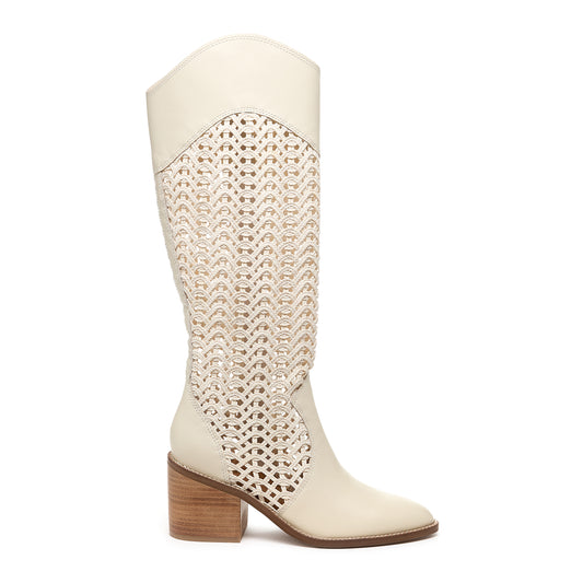 Kelsi Dagger Women's Ivory Crochet Cotton Tall Boots